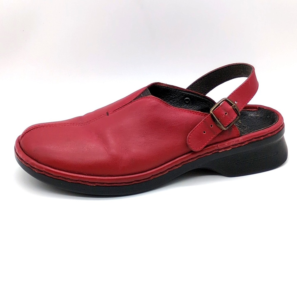 Rieker Shoes Womens Red EUR 40 Leather Clogs Buckle Ankle Strap Stretch Comfort